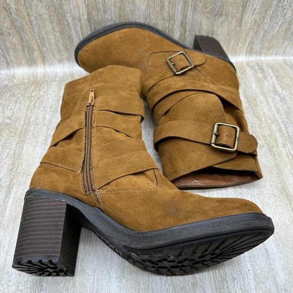 American Eagle Boots Womens 8.5 Suede Leather Moto Harness Slouch Biker Mid Calf - Picture 6 of 10